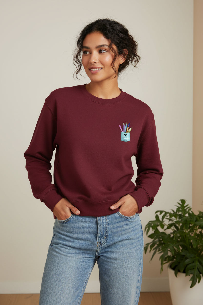 Sweat Pot de Crayons coloris Bordeau – cadeau maîtresse original | Boutique Emy Bill