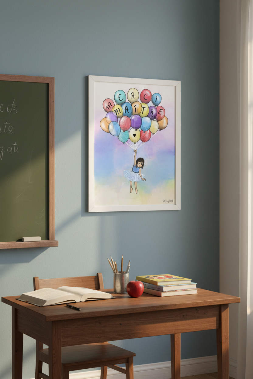 Poster "MERCI Maître" – Le cadeau Touchant et pour dire MERCI à votre enseignant ! (version fille)