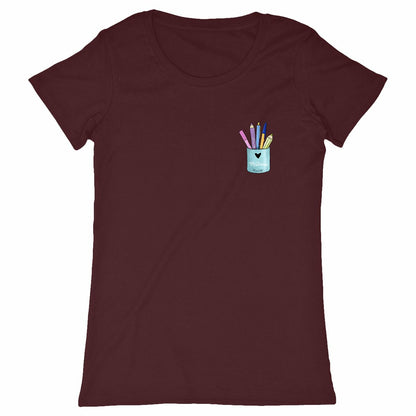 T-Shirt Pot de Crayons coloris Bordeau – cadeau maîtresse original | Boutique Emy Bill