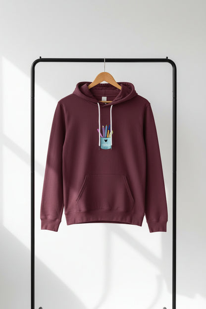 Sweat à Capuche Pot de Crayons coloris Bordeau – cadeau maîtresse original | Boutique Emy Bill