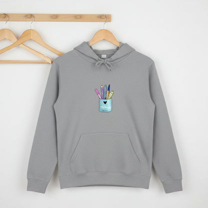 Sweat à Capuche Pot de Crayons coloris Gris – cadeau maîtresse original | Boutique Emy Bill