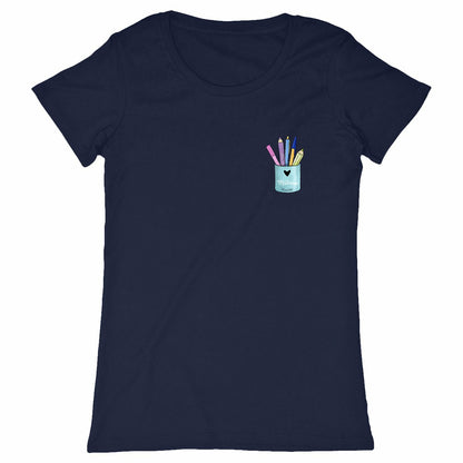 T-Shirt Pot de Crayons coloris Marine – cadeau maîtresse original | Boutique Emy Bill