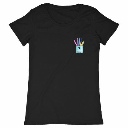 T-Shirt Pot de Crayons coloris Noir – cadeau maîtresse original | Boutique Emy Bill
