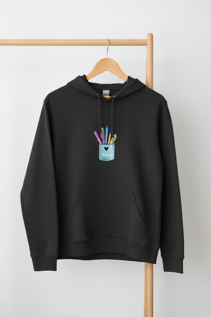 Sweat à Capuche Pot de Crayons coloris Noir – cadeau maîtresse original | Boutique Emy Bill