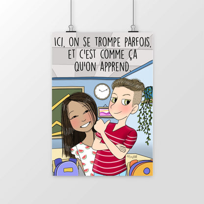 Poster Ici, on se trompe parfois et c'est comme ça qu'on apprend – affiche cadeau enseignant | Boutique Emy Bill