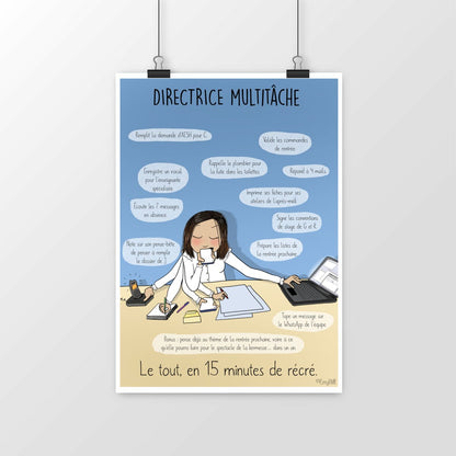 Poster Directrice d'École multitâche  – affiche cadeau enseignant | Boutique Emy Bill