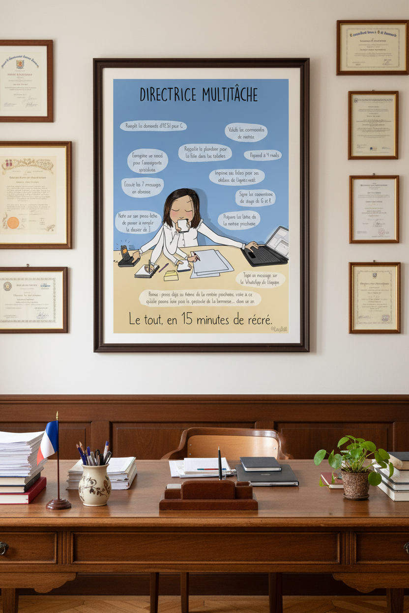 Poster "Directrice d'École multitâche" – Cadeau humoristique pour dire MERCI à sa Directrice !
