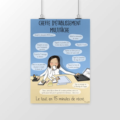 Poster Cheffe d'établissement multitâche  – affiche cadeau enseignant | Boutique Emy Bill