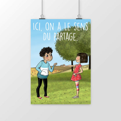 Poster Ici, on a le sens du partage – affiche cadeau enseignant | Boutique Emy Bill