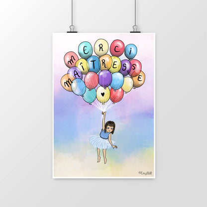 Poster MERCI Maîtresse (version fille) – affiche cadeau enseignant | Boutique Emy Bill
