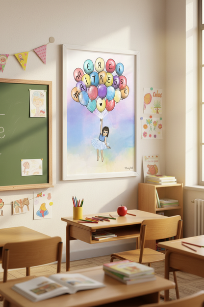 Poster "MERCI Maîtresse" – Le cadeau touchant pour dire MERCI à votre enseignante ! (version fille)