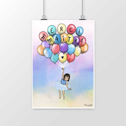 Poster MERCI Maître (version fille)  – affiche cadeau enseignant | Boutique Emy Bill