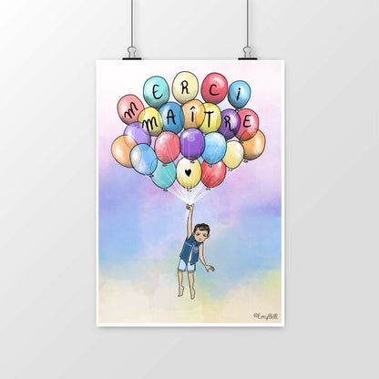 Poster MERCI Maître (version garçon)  – affiche cadeau enseignant | Boutique Emy Bill