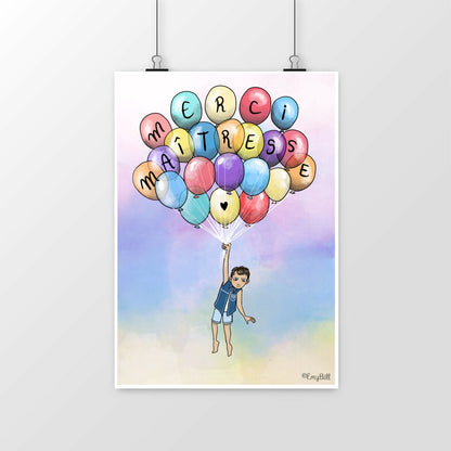 Poster MERCI Maîtresse (version garçon) – affiche cadeau enseignant | Boutique Emy Bill